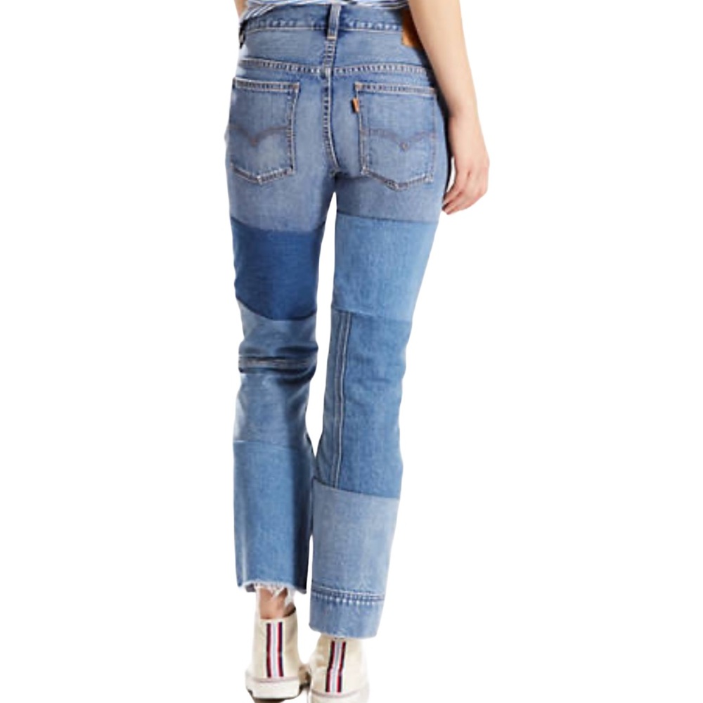 Levi’s 517 Orange Tab Patchwork Boot Cut Crop Raw… - image 4